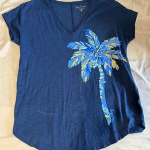 Lilly Pulitzer Blue Top with Palm Tree Design